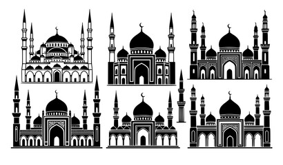 Islamic Mosque Architecture Vector Collection with Traditional Building Design Illustrations © Sifat
