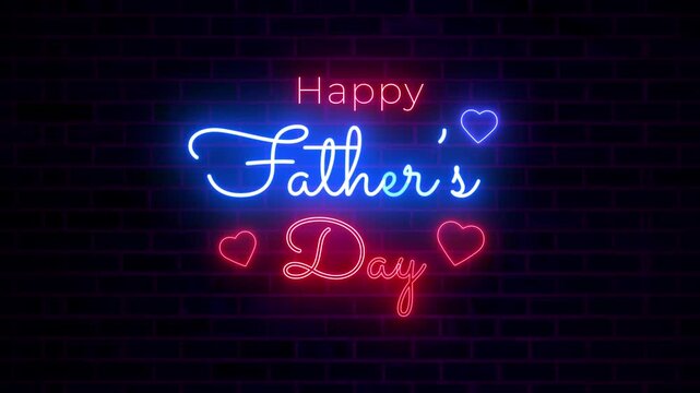 Neon Happy Fathers Day Animation Glowing Typography Sign Background