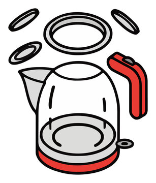 Disassembled electric kettle exploded view vector. Generative AI
