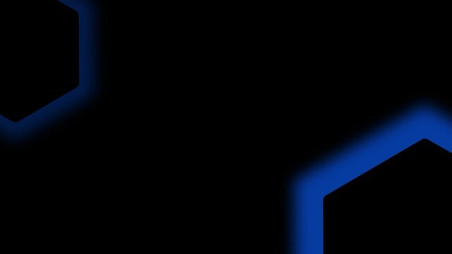 Minimalist blue geometric lines and angles glow against a pitch-black background forming a sleek abstract neon structure