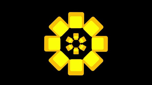 A golden mechanical gear with a sunflower-like center sits boldly on a black background as a striking industrial symbol