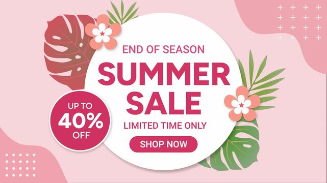 Summer Sale Promotion Animation Tropical Floral Discount Banner Modern Advertising Background
