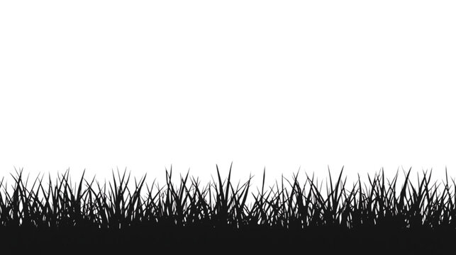 Dark Silhouette Grass Border: A crisp, black silhouette of freshly grown grass, detailed with individual blades, provides a striking border against a clean, stark white background.