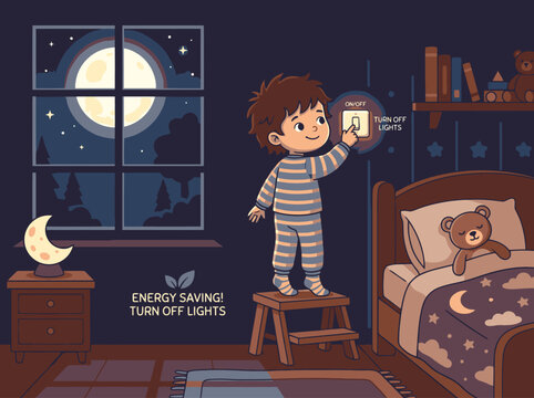 Child Turning Off Light Switch for Earth Hour Illustration