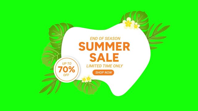 Summer Sale Promotion Animation Tropical Leaves Discount Banner Green Screen Background