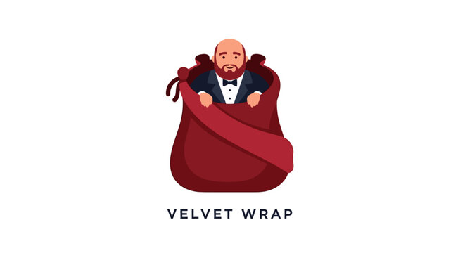 Elegant bearded man in a red velvet gift bag