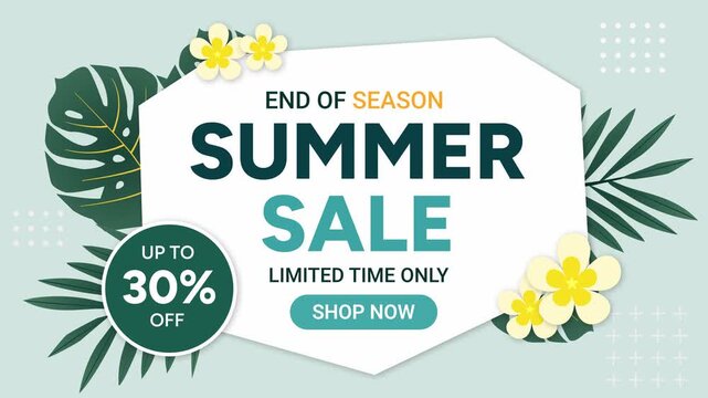 Summer Sale Promotion Animation Tropical Leaves Modern Discount Banner Advertising Background