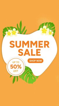 Vertical Summer Sale Promotion Animation Tropical Floral Discount Banner for Social Media Story