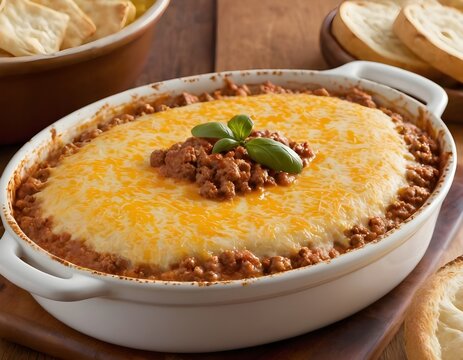 cheesy sloppy joe dip in a baking dish