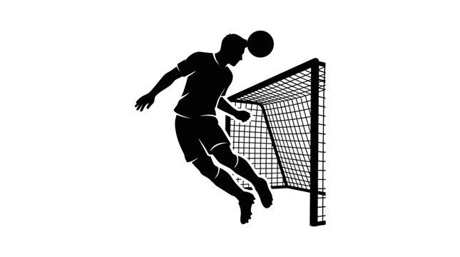 Black silhouette of male volleyball player in mid-air spiking ball against net, dynamic athletic motion, minimalist sport graphic