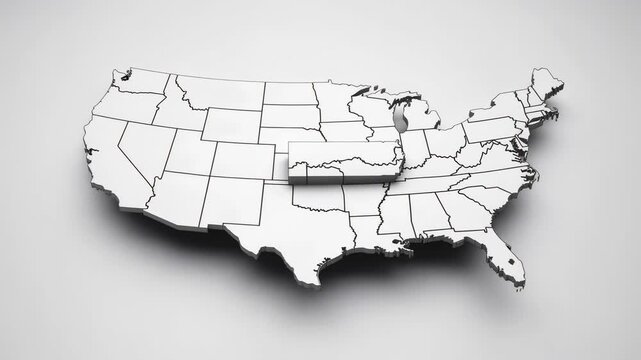 3D map of the United States showing state borders with modern minimalistic design on white background