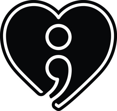 Black heart punctuation mark icon, semicolon love symbol, vector graphic