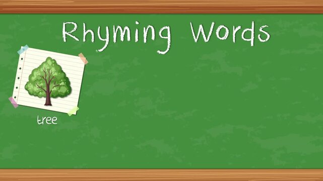 Educational Rhyming Words Animation on a Green Classroom Chalkboard