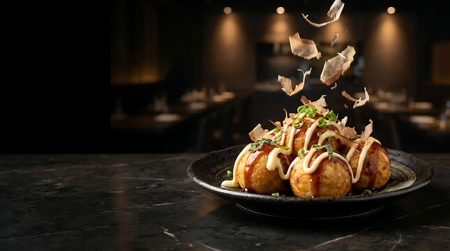 Banner Promosi Takoyaki Jepang Mewah untuk Website Restoran Minimalis