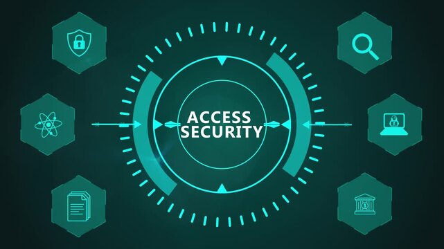 Access Security Animation Featuring Circular Cyber Protection Interface and Futuristic Digital Technology Elements