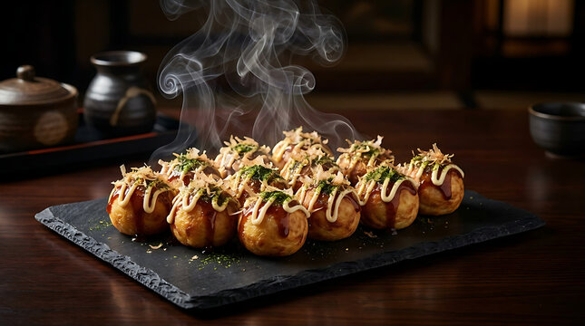Banner Website Takoyaki Jepang Aesthetic Gelap untuk Brand Street Food