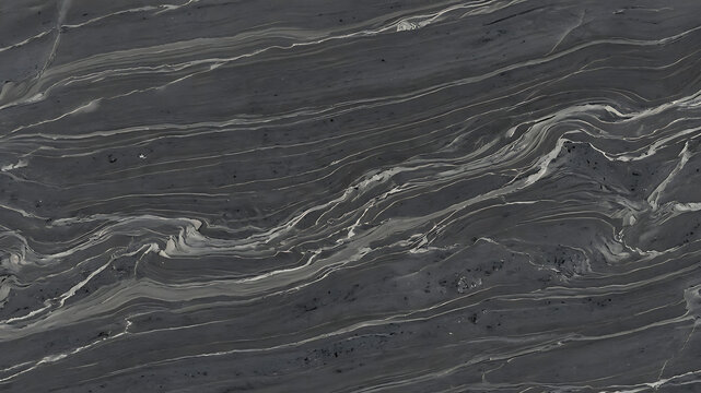 Dark Charcoal Grey Marble Texture with Flowing Natural Veins and Stone Surface