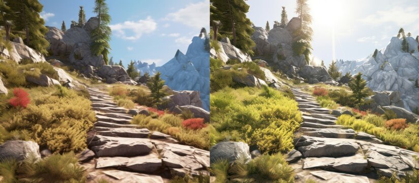 Witness the remarkable leap in visual realism with this side-by-side comparison of a digital mountain landscape.