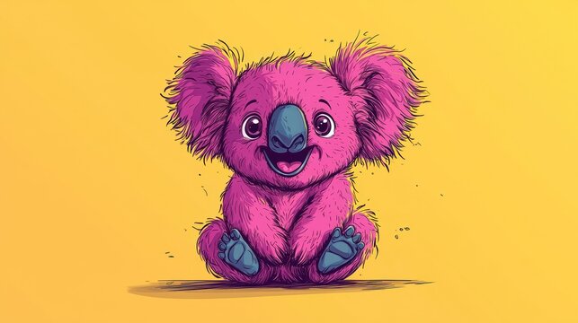 Cute cartoon koala sitting on yellow background. Possible use children's book cover or social media post