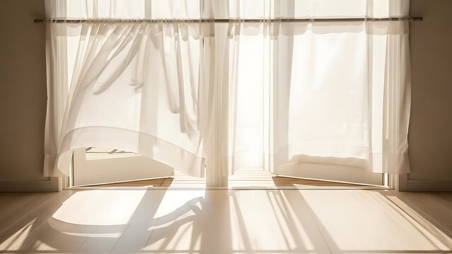 White curtains blowing in the wind through an open balcony door