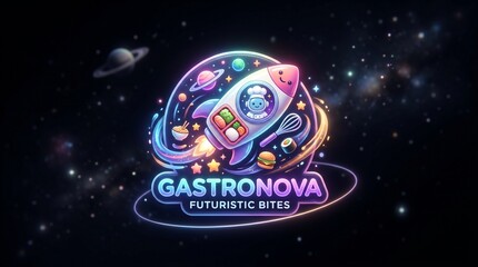 Fototapeta premium A cute rocket ship kitchen logo, ideal for futuristic food delivery apps