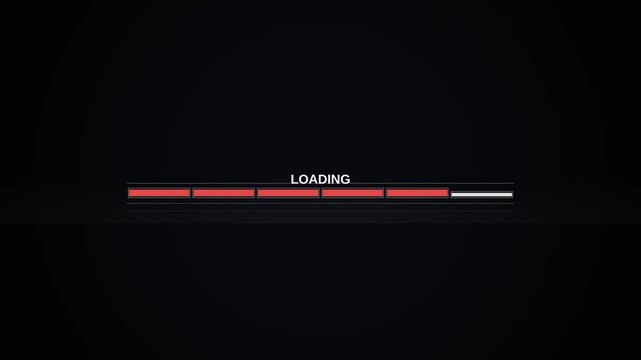 Dark minimalist loading progress bar graphic featuring a red segmented data line and text indicator in landscape format