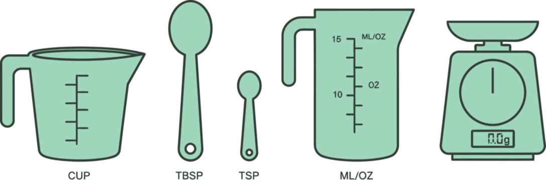 Set of Kitchen Measuring Tools Icons Vector Illustration