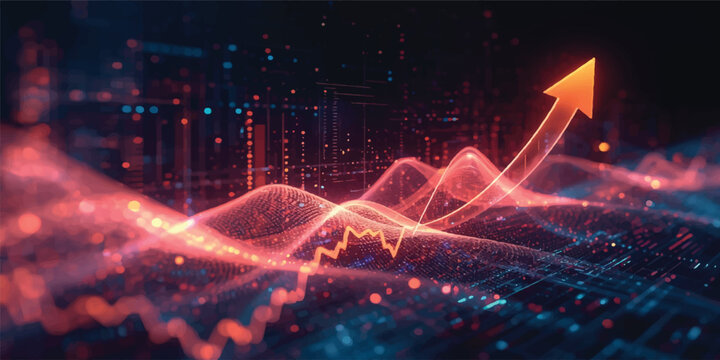 An abstract digital background features a glowing red wave pattern with light effects, creating a dynamic technology wallpaper design and backdrop with space for text