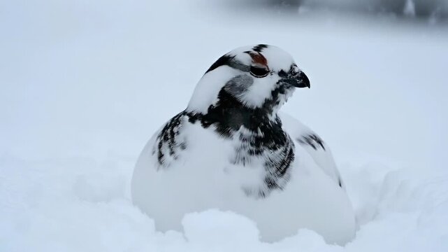 Snowy ptarmigan in winter landscape.