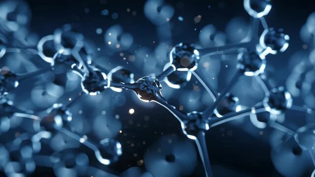 Blue digital animation of chemical bonds and molecular connections