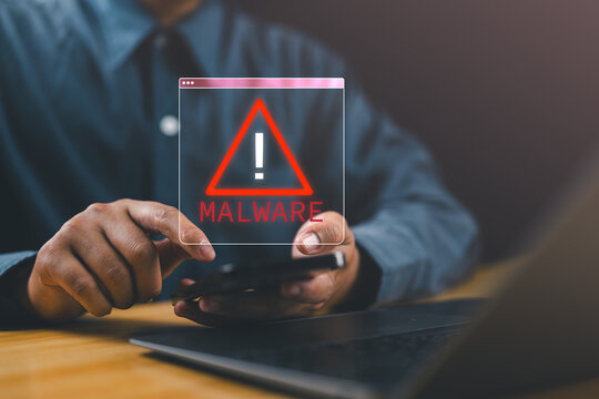 Malware and cybercrime concept with smartphones showing virus alerts, representing password hacking, personal data theft, cybersecurity threats, and digital protection methods.