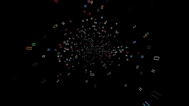 Colorful pixelated shapes spinning animation