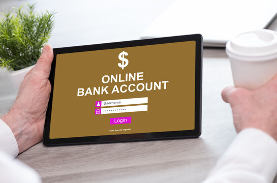 Online bank account concept on a tablet