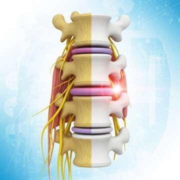 Detailed illustration of the human spine showing vertebrae and spinal cord