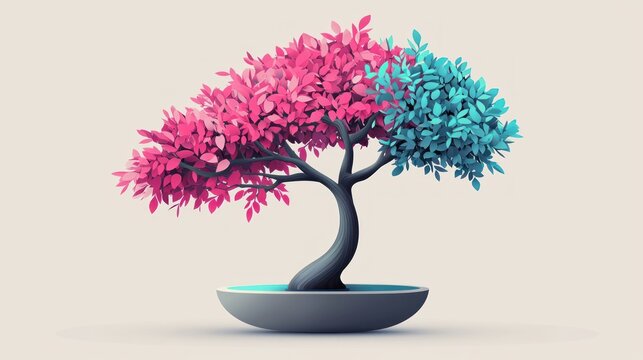 Colorful bonsai tree in minimalist style. Possible use stock photo for design, branding, or advertising