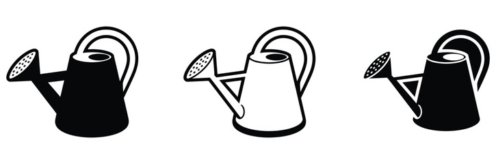 Set of black and white watering can icons in different styles for gardening and agriculture use © Prime Stocks