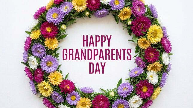 Floral wreath with 'happy grandparents day' text for holiday greetings and celebrations