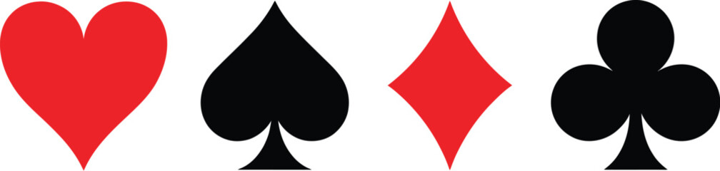 Fototapeta premium Card suit symbols, heart spade diamond club vector artwork casino gambling design graphics icons set