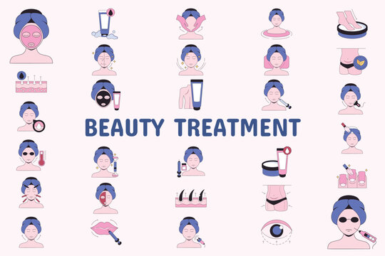 Beauty Treatment Lineal Color  Vector Illustration Icon Sticker Set Design Materials