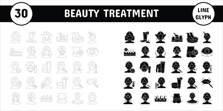 Beauty Treatment Line Glyph Vector Illustration Icon Sticker Set Design Materials