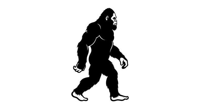 Bigfoot Silhouette Walking, Cryptid Creature Illustration, Mythical Monster Icon