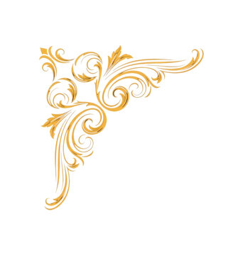 Ornate golden corner flourish with intricate swirls and leaf motifs for elegant decorative accents
