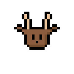 Fototapeta premium Pixel art deer head icon, a simple retro 8-bit digital illustration with antlers