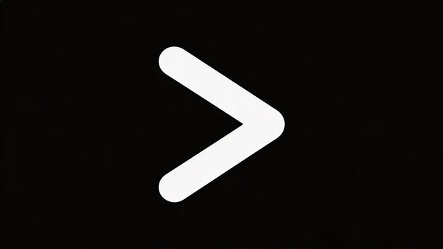 Single white angle bracket pointing right on black background, simple geometric shape symbol for UI design, coding syntax and web navigation.