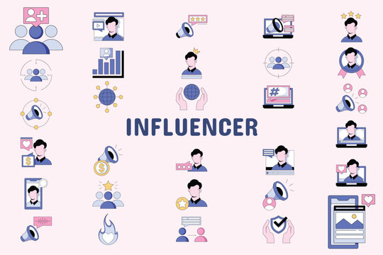 Influencer Lineal Color Illustration Icon Sticker Set Design Materials