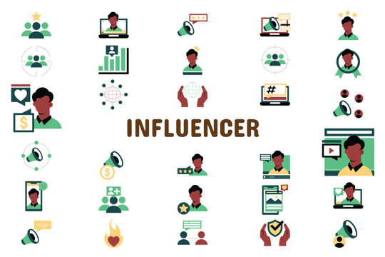 Influencer Flat Illustration Icon Sticker Set Design Materials
