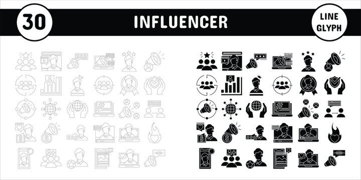 Influencer Line Glyph Vector Illustration Icon Sticker Set Design Materials