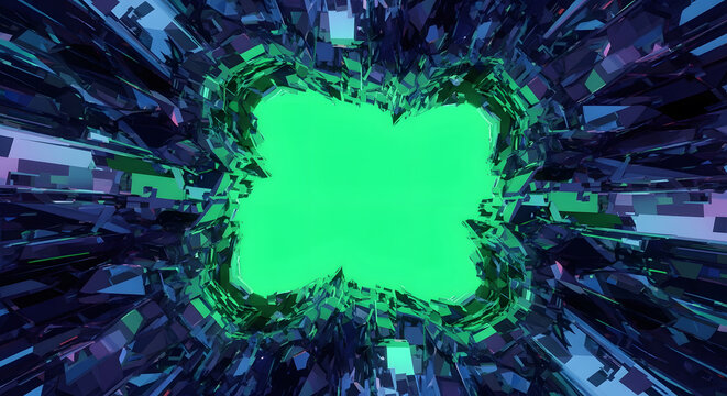 Digital space distortion with green screen effect creates futuristic abstract scene