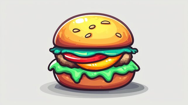 Cartoon hamburger illustration on plain background. Possible use stock photo