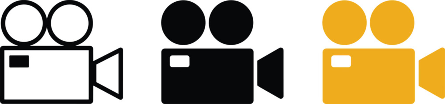 film reel and camera icons black and yellow on white background